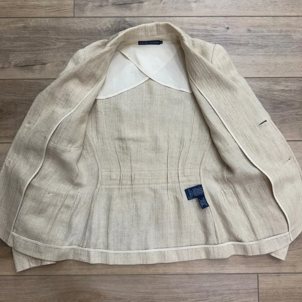 Ralph Lauren Cream Linen Herringbone Safari Blazer Jacket Capsule Italy Size 6 - Picture 6 of 15